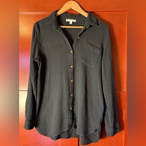 Anne Klein Textured Gauze Button Down Shirt Size Medium